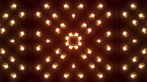 Dynamic geometric shapes move hypnotically on dark red background