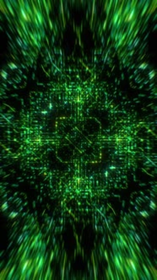 Green Glowing Futuristic Data Tunnel