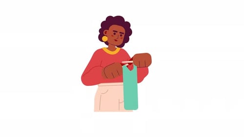 Animated Woman Knitting Craft Illustration Loop
