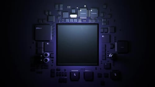 CPU on a printed circuit board with a contoured backlight. microelectronics technology