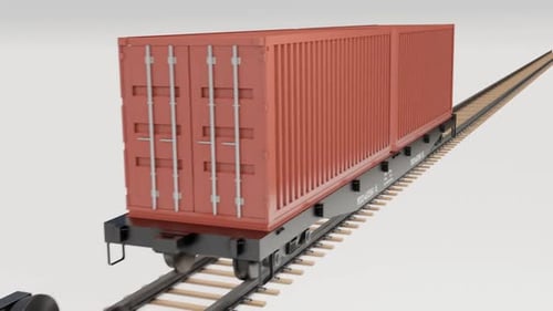 Moving Freight Train with Shipping Containers 3D Animation