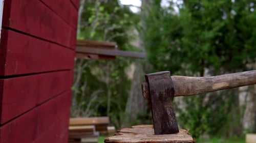 Putting an axe in a chopping block