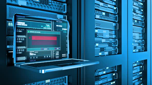 Server Rack Laptop with Unsecured Network Warning, Backgrounds Motion ...