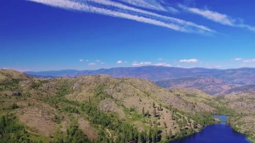 Aerial View of Mountains and Lake Landscape