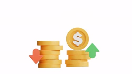 3d animation Stacks of coins with a dollar sign