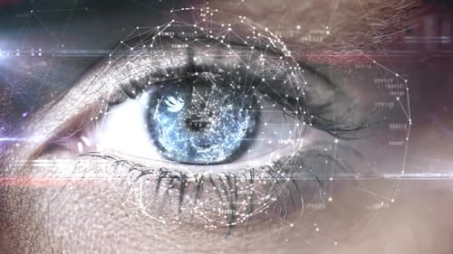 Blinkendes Auge mit Tech-Interface