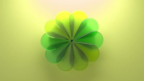 Abstract green glass flower petals rotating animation. 3d loop animation 4k