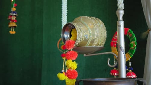 Close Up View of Indian Hindu Wedding Traditional Elements of Decor