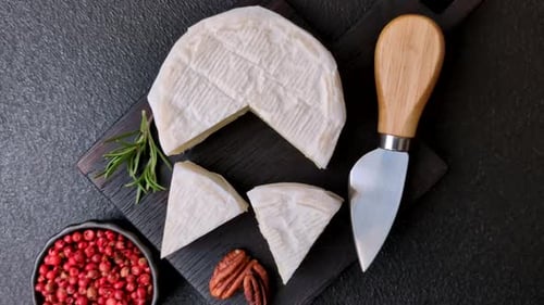 White French cream cheese Brie or Camembert for breakfast. Brie or Camembert cheese