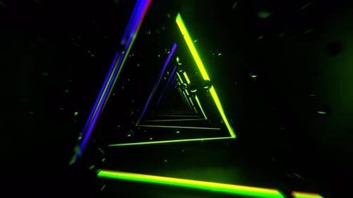 Light Green And Purple Abstract Triangular Corridor With Levitating Spheres Background Vj Loop I 4K