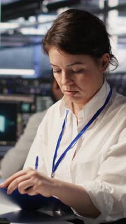 Woman Works in Bright Modern Tech Office