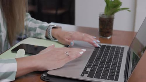 Female Hands of Business Woman Professional User Worker Using Typing on Laptop Notebook Keyboard Sit