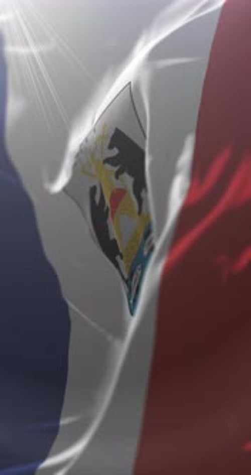 Waving Flag of Saint Barthélemy with Emblem Reveal