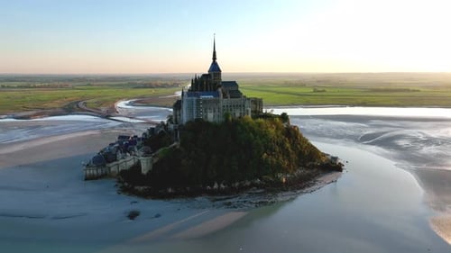 Aerial view of Mont Saint Michel in Normandy, France.