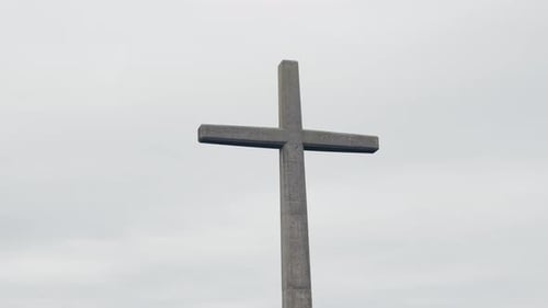 Bottom View on Cross Outdoors on Sky Background Crucifix Symbol