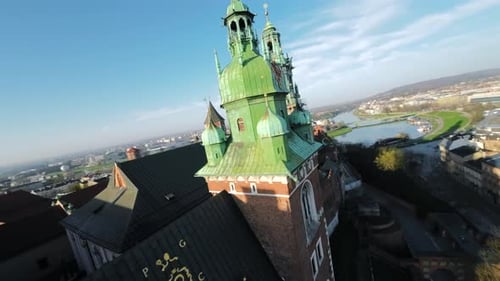 Agile Flight Around the Wawel Royal Castle Early Morning at Dawn Krakow Poland
