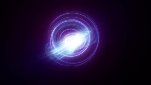 Abstract purple rings spheres from energy magic waves of smoke circles and glowing lines on a black