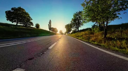 Driving Empty Long Freeway at Sunrise in Poland Driver POV Perspective on Unforgettable Road