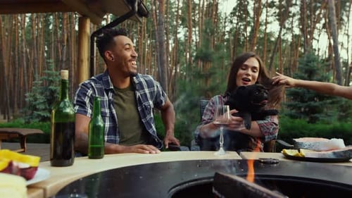 Friends At Table Enjoying Summer Meal Outdoors