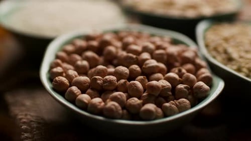 Bowl of Beige Chickpeas Close Up Still Life