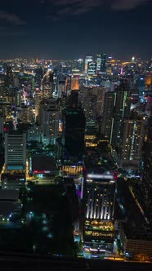 Aerial Timelapse Of Bangkok City Skyline At Night Thailand