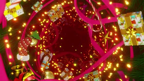 Animated Christmas Tunnel Journey with Holiday Decorations