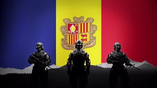 Drapeau d'Andorre et soldats des forces spéciales