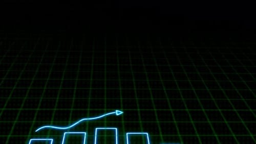 Animated Neon Line and Bar Graph Data Growth