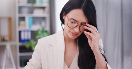Woman Browsing Smartphone Rubs Eyes From Fatigue
