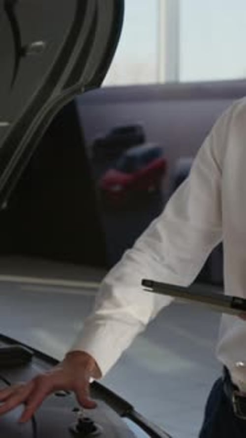 Dealer Showing Car to Client Vertical