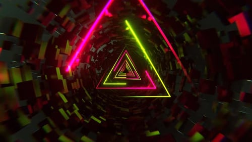 Light Green And Pink Neon Sci Fi Triangular Tunnel Background VJ Loop l 4K