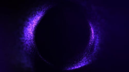 Particles energy tunnel from plasma fractals dark violet blue technology background. Deep purple flo