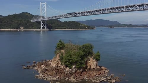 Japans inland sea and Nishiseto Expressway, Aerial Reveal Shot