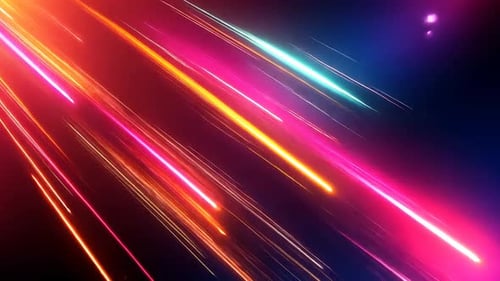 Lebendige, dynamische Lichtlinien ziehen sich über einen dunklen Hintergrund und strahlen Energie und Farbe aus