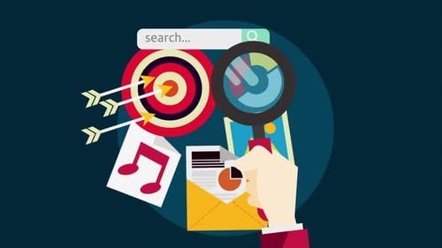 Animated Flat Icons for Business Data Search and Marketing