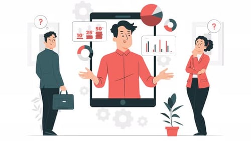 Flat Design Business Presentation on Smartphone with Charts