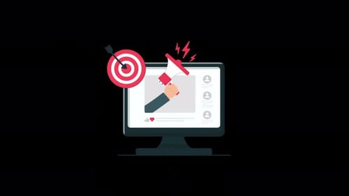 Flat Design Animation of Social Media Marketing on a Computer