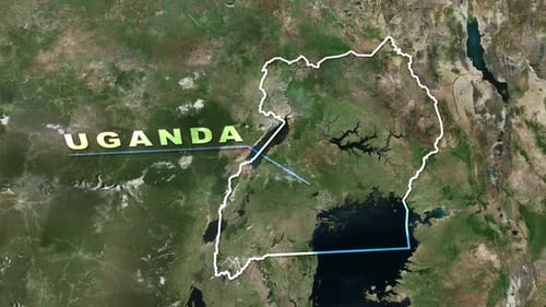 Uganda Map Zoom In with Country Outline and Text Animation