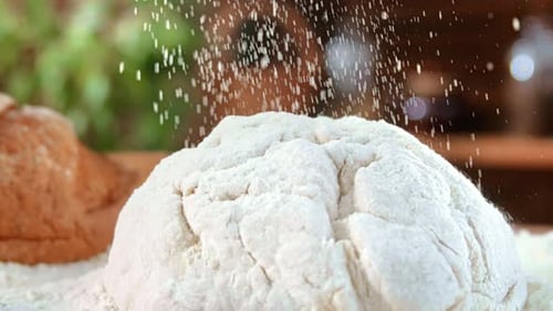 Raw Dough for Bread or Pasta on Table on Kitchen of Professional Restaurant or Eco Farm Closeup