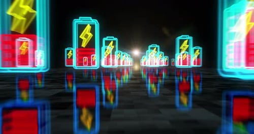 Battery charging energy symbols loop cyber concept