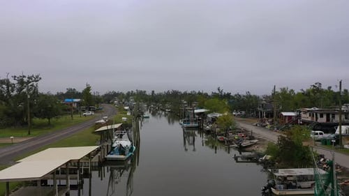 Aerial view of destruction over Pointe Aux Chêne, Louisiana