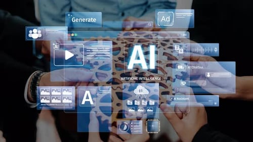 Hands Holding AI Technology with Digital Interfaces Representing Artificial Intelligence Application