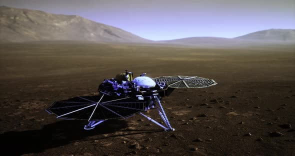 InSight Rover Exploring the Martian Surface During a Twilight Hour ...
