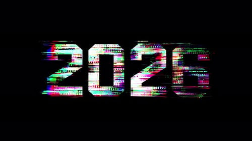 Colorful numbers appear and glitch in a captivating animation featuring 2026.