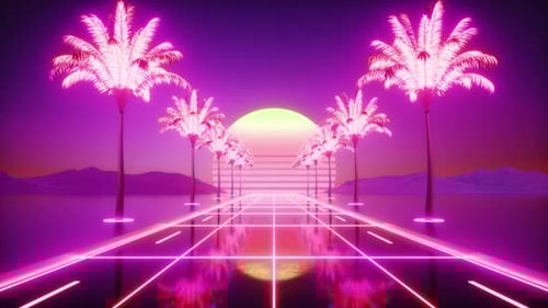 Synthwave Road With Palm Trees Background