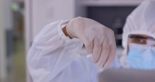 Scientist in laboratory, team and test tube with plant science study for GMO research