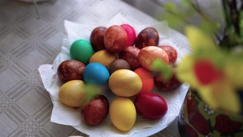 Colorful Close-up of Decorated Easter Eggs on a Table