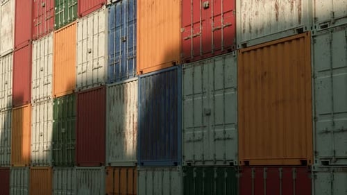 Stacked Shipping Containers with Passing Shadow