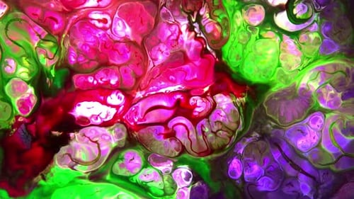 Abstract Ink Swirls of Red, Pink, Green and Purple