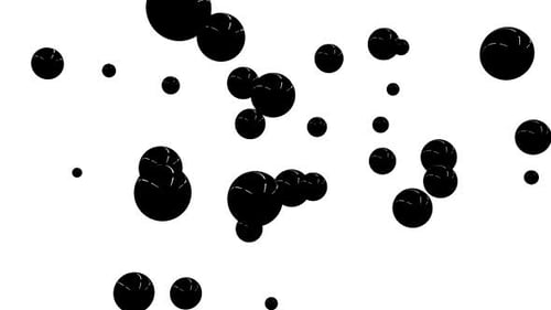 Dynamische schwarze Kugeln, die in einem sauberen weißen Raum schweben und sich bewegen